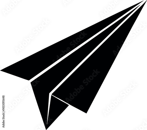 Paper Plane Silhouette Vector – Simple Black Flying Object Illustration