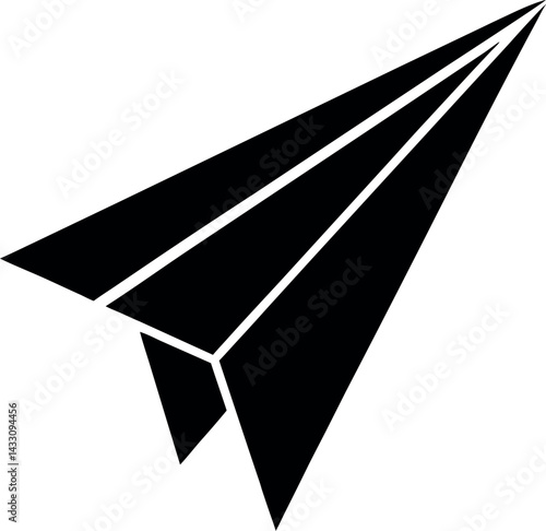 Paper Plane Silhouette Vector – Simple Black Flying Object Illustration