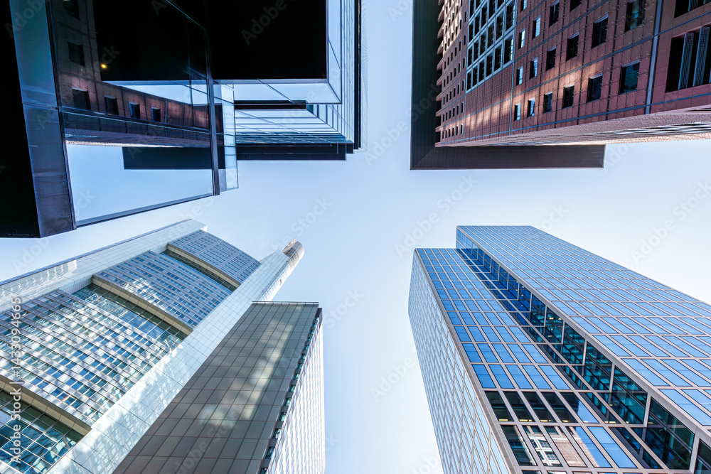 Frankfurt skyline skyscrapers with banks modern work office buildings in Frankfurt, Germany