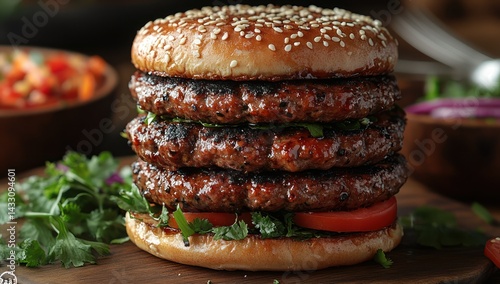 Triple Beef Burger with Sesame Bun.