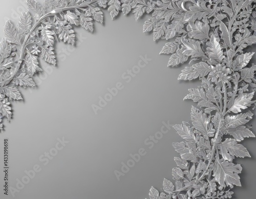 Sparkling silver background, intricate silver leaf lace border , lace, ornate, glitter