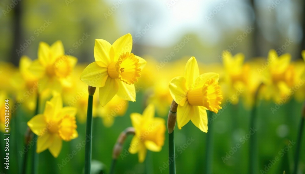 Fototapeta premium Daffodil field with vibrant blooms swaying in the spring breeze , nature, daffodils