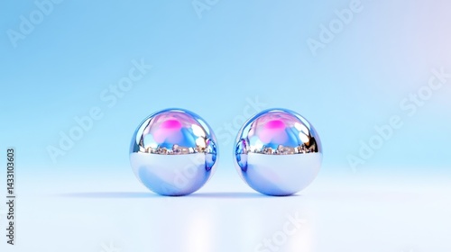 Two iridescent spheres on a pastel background