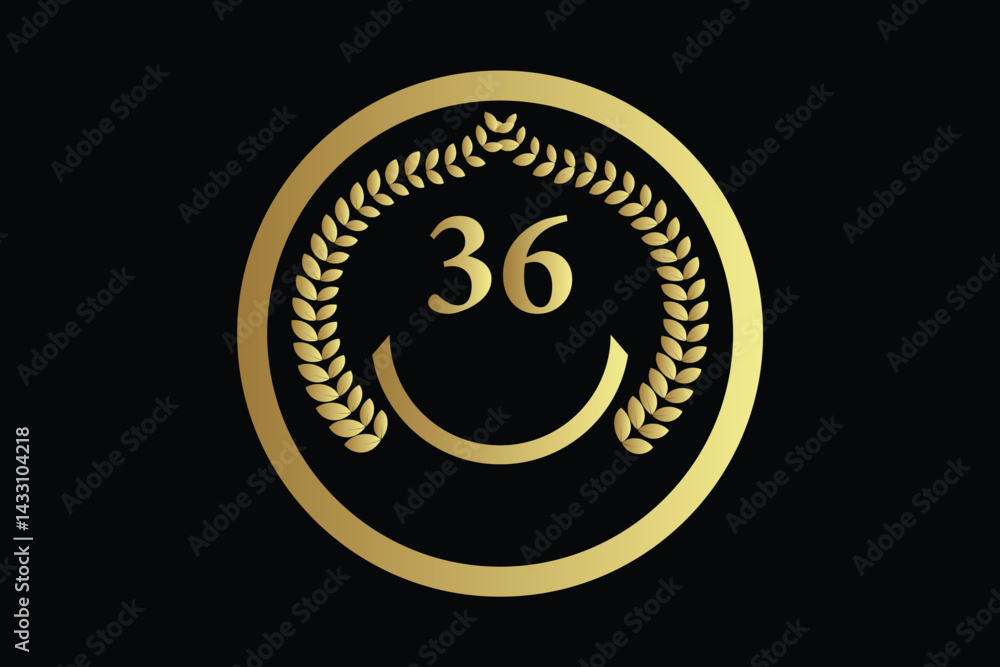 Fototapeta premium number 36 with laurel wreath icon, vector illustration.