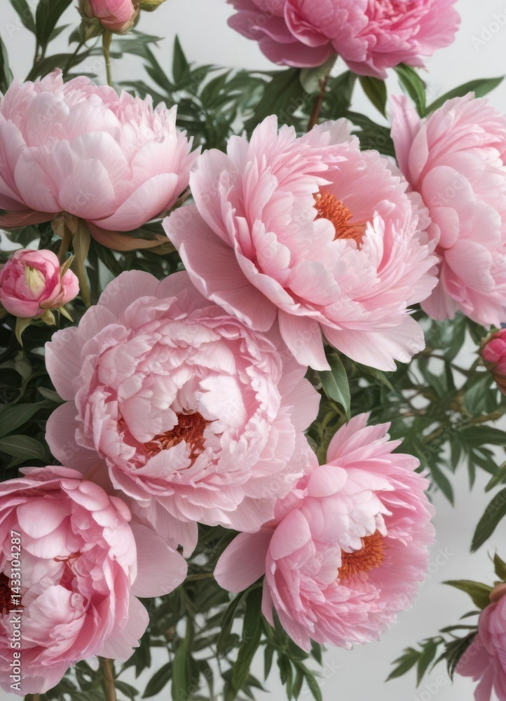 Fototapeta premium Fresh pink peony and rose bunch, perfect for feminine designs White background , close up, background