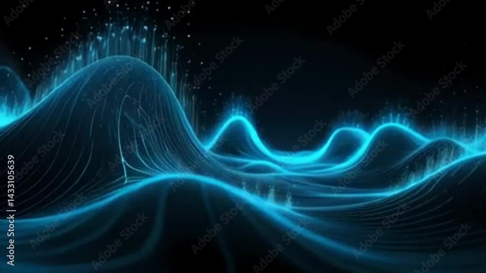 Video Futuristic Glowing Blue Waves in Motion on Dark Background Video Futuristic Glowing Blue Waves in Motion on Dark Background