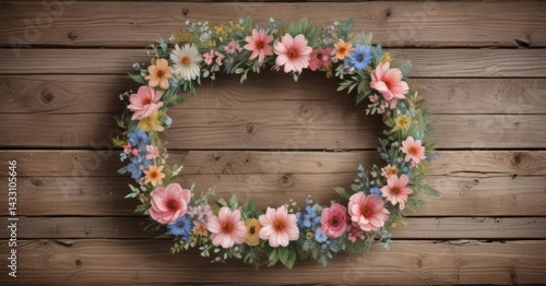 Watercolor painted floral wreath on aged wood Ideal for baby shower announcements , baby shower, leaves