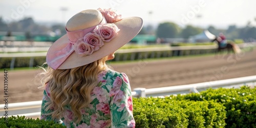Women's wide brim sun hat with floral accents elegant derby style for race day or garden party event wear