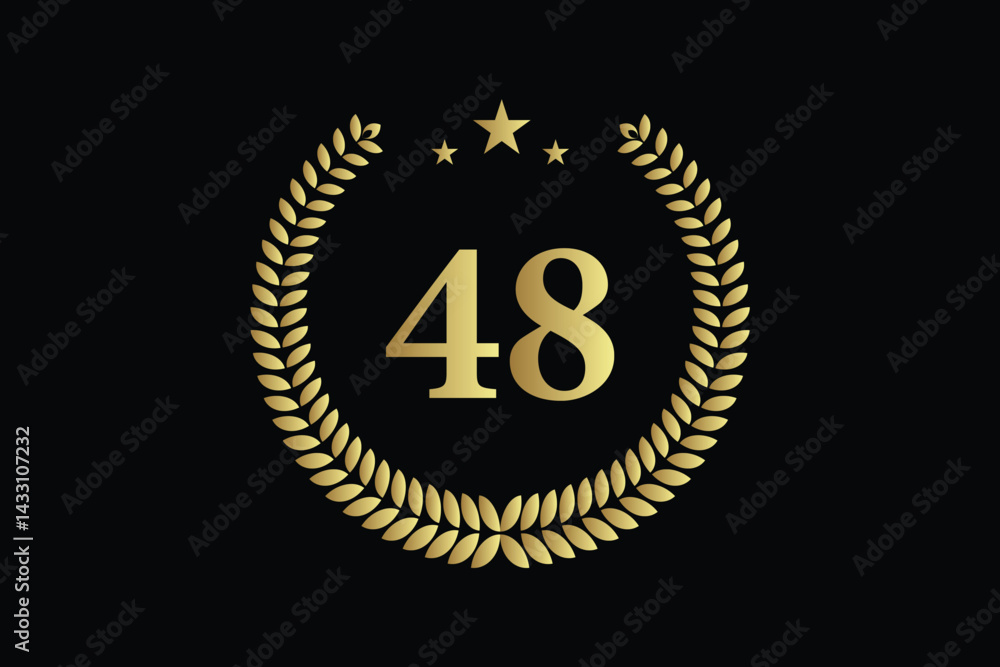 number 48 with laurel wreath icon, vector illustration. number 48 with laurel wreath icon, vector illustration.