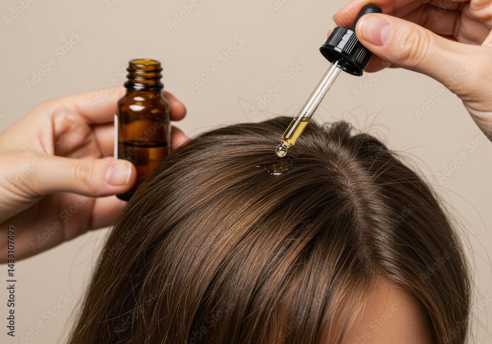 Fototapeta premium Hair growth serum with dropper applicator for scalp treatment and healthy hair follicles, bottle included