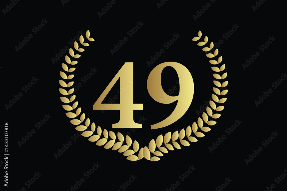 Naklejka premium number 49 with laurel wreath icon, vector illustration.
