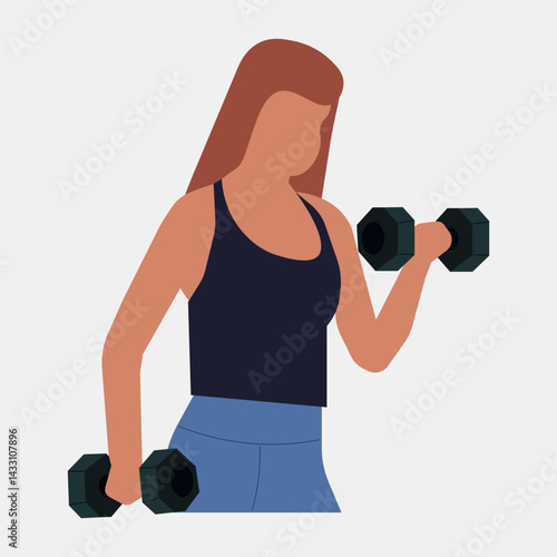 young woman doing dumbbell training, isolated on white background. fitness lifestyle concept.
