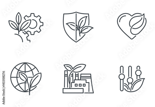Ecology multi-purpose icons with different symbols. In thin line