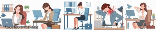 female secretary character vector with neck pain