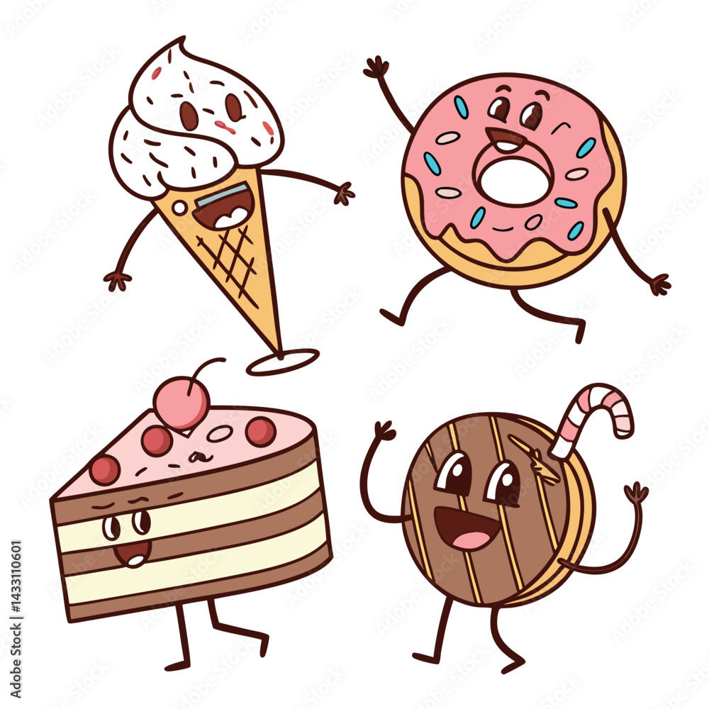 Fototapeta premium cute funny food characters set isolated on white background