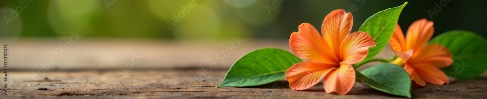 Bakuchiol flower with leaves on wooden table, skincare ingredient display, skincare, leaves Bakuchiol flower with leaves on wooden table, skincare ingredient display, skincare, leaves