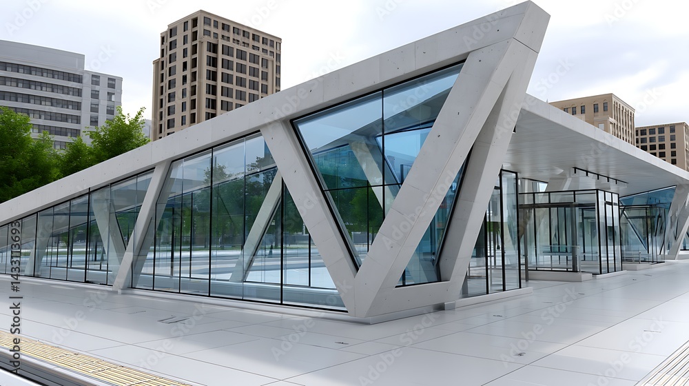 Obraz premium Modern Glass and Concrete Pavilion Architecture Urban Cityscape Background