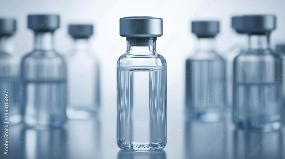 Clear Glass Vial with Smooth Surface in Soft Focus Background Clear Glass Vial with Smooth Surface in Soft Focus Background