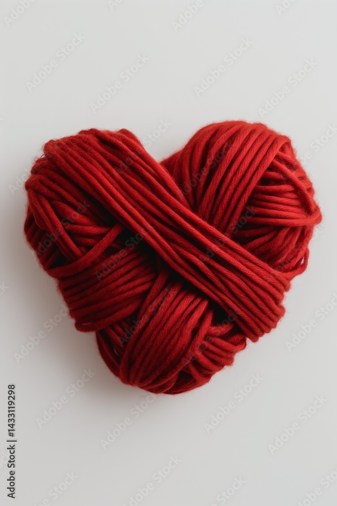 Heart-shaped red yarn bundle isolated on white background Heart-shaped red yarn bundle isolated on white background