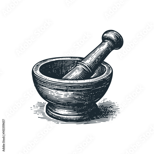 Mortar and pestle – Black and White Icon Vector and Illustration