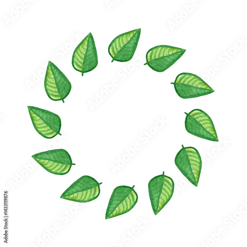 Obraz na płótnie Round frame of green watercolor leaves. Watercolor decorative element. w salonie