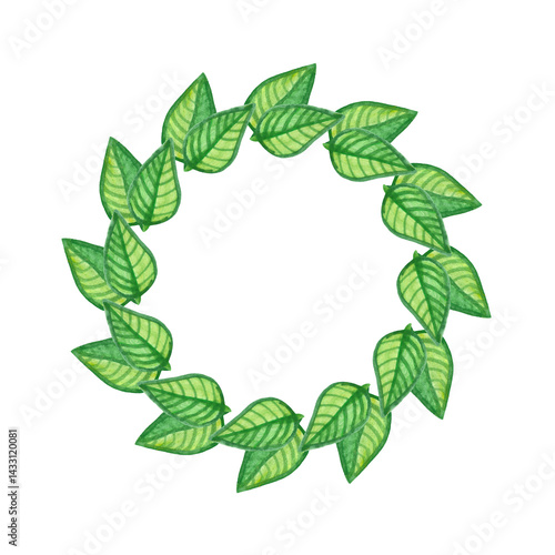 Obraz na płótnie Round frame of green watercolor leaves. Watercolor decorative element. w salonie