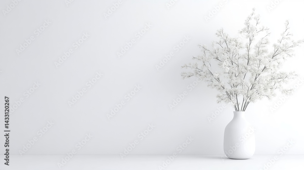 Obraz premium Simple, minimalist, white interior with a vase of delicate flowers