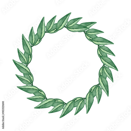 Obraz na płótnie Round frame of green watercolor leaves. Watercolor decorative element. w salonie