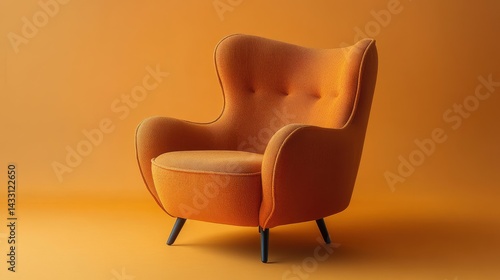 Comfortable orange accent chair displayed against a vibrant orange background in a modern interior setting