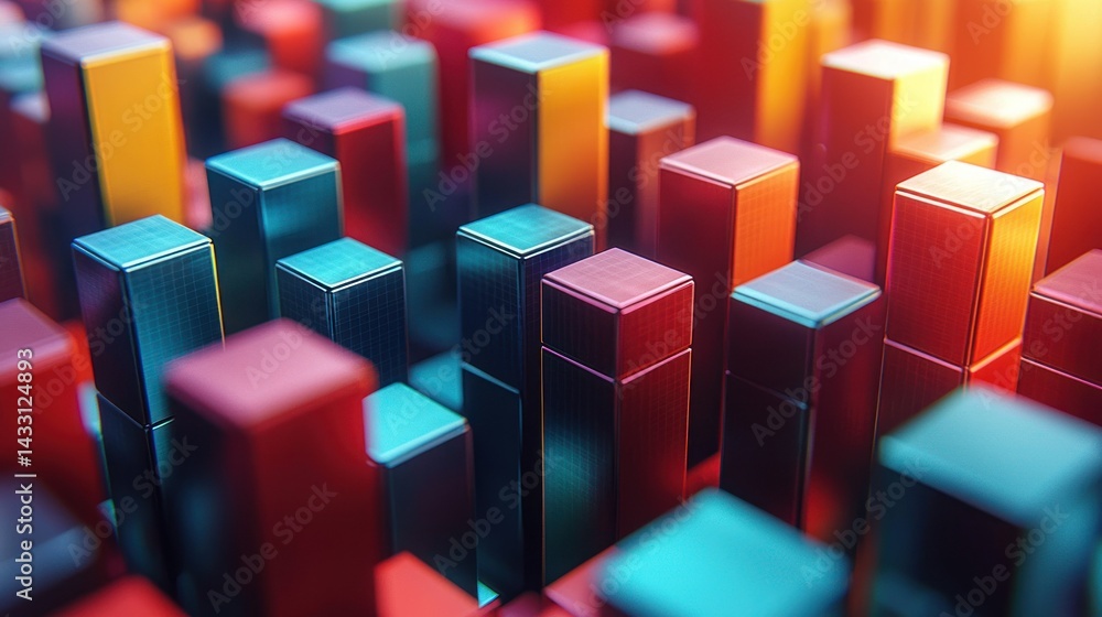 Abstract Colorful Cubes: A vibrant 3D rendering of geometric shapes, showcasing a dynamic interplay of light and shadow, creating an aesthetically pleasing and modern art piece. Abstract Colorful Cubes: A vibrant 3D rendering of geometric shapes, showcasing a dynamic interplay of light and shadow, creating an aesthetically pleasing and modern art piece.