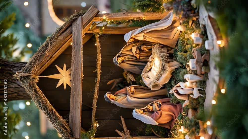 Christmas nativity scene of born child baby Jesus Christ in the manger ...