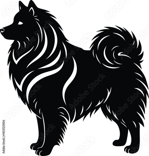 American Eskimo Dog silhouette Illustration Vector ArtWork side stand view