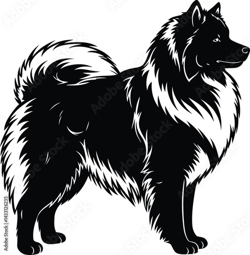 American Eskimo Dog silhouette Illustration Vector ArtWork side view