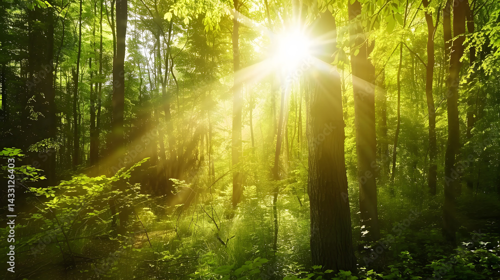 Obraz premium World Environment Day, A lush green forest filled with wildlife and sunlight