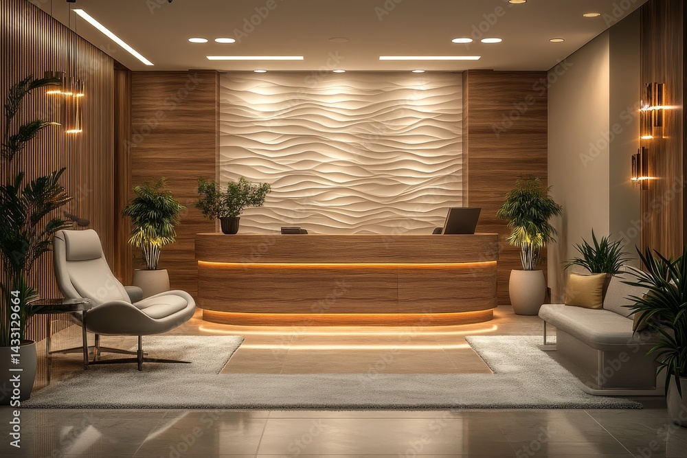 Modern hotel reception area at night Modern hotel reception area at night
