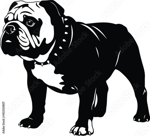 Bulldog silhouette Illustration Vector ArtWork Full Black white with belt