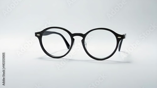 Front perspective of a round eyeglasses frame with a backdrop.