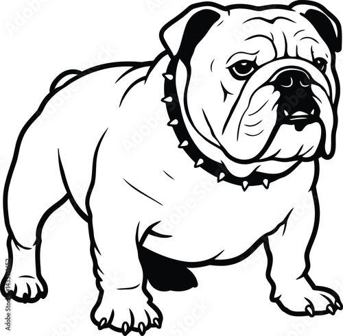 Bulldog silhouette Illustration Vector ArtWork white body with belt