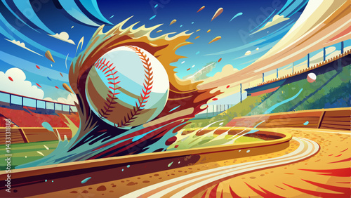 Very beautiful Baseball splash action sports field dynamic photography high-speed environment close-up view motion concept