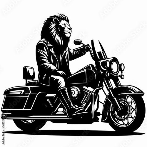 lion wear american flag ride cruiser motorcycle. Funny Animal Vector Clip art. Feline in patriotic garb astride touring motorbike on route usa freedom theme.