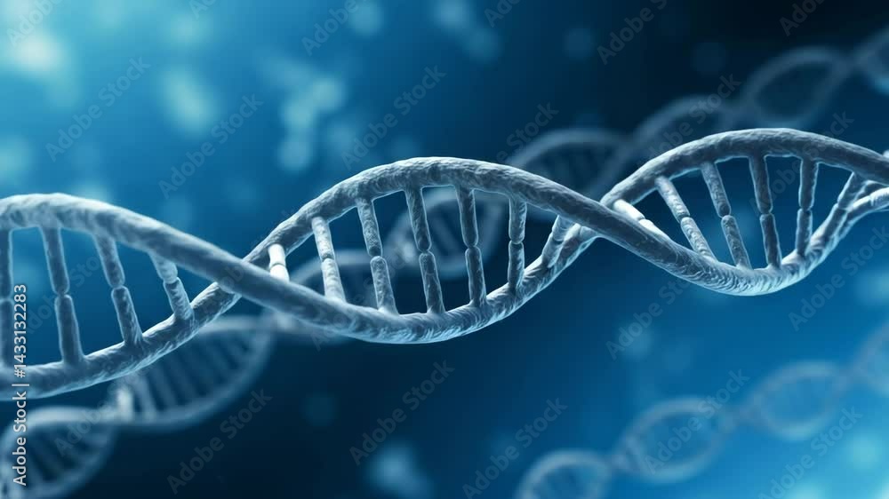 Genetic Blueprint: A striking visual depiction of a DNA double helix, rendered in a photorealistic style, shimmering against an abstract blue background. Genetic Blueprint: A striking visual depiction of a DNA double helix, rendered in a photorealistic style, shimmering against an abstract blue background.