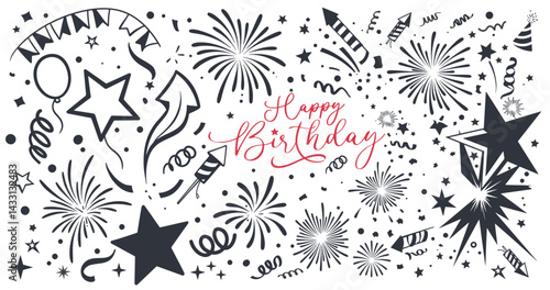 Happy Birthday Vector doodle elements Logo for banner, poster, social media