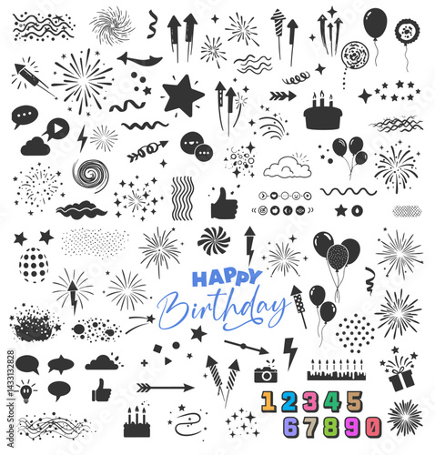 Happy Birthday Vector doodle elements Logo for banner, poster, social media