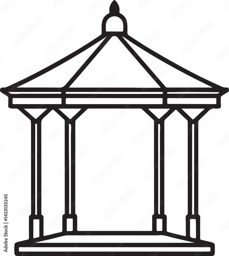 Fototapeta premium gazebo line art, black outline, vector and illustration, coloring book page line art drawing