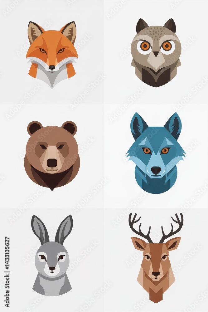 Colorful animal heads in flat design style. Colorful animal heads in flat design style.