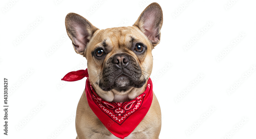Fototapeta premium french bulldog wearing red bandana, isolated on white background. generative ai