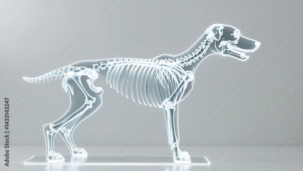 Fototapeta premium Dynamic x-ray model of a dog educational display veterinary clinic informative environment
