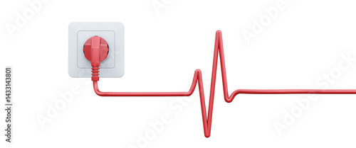 Photography Red electric plug and white socket joined by heartbeat-shaped cable