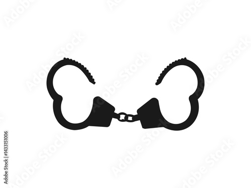 Open handcuffs silhouette icon. Black silhouette of unbuttoned handcuffs. Vector handcuff, manacles or shackles arrest. Police equipment. vector on a white background.