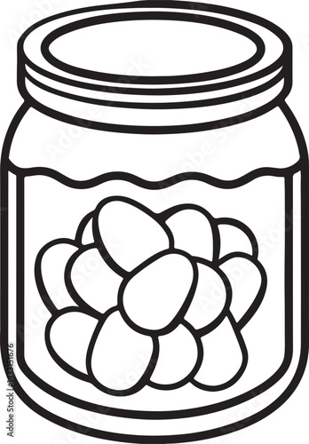 preserved food line art, black outline, vector and illustration, coloring book page line art drawing